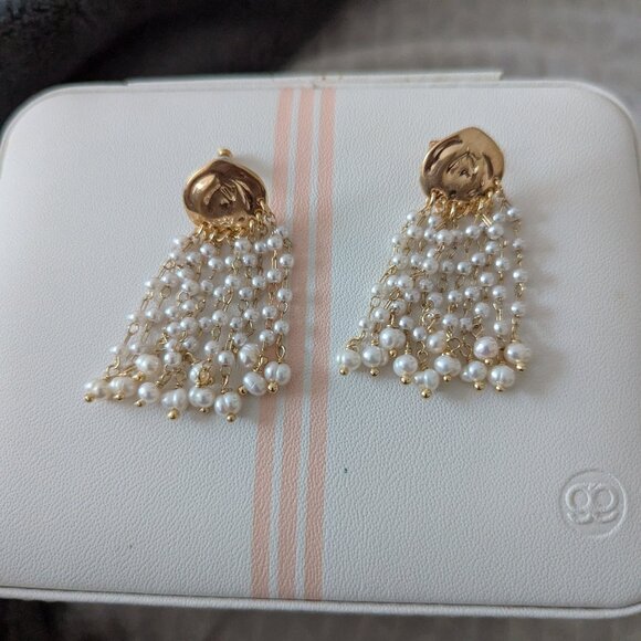 Anthropologie Molten Metal Pearl Fringe Drop Earrings - Picture 1 of 4